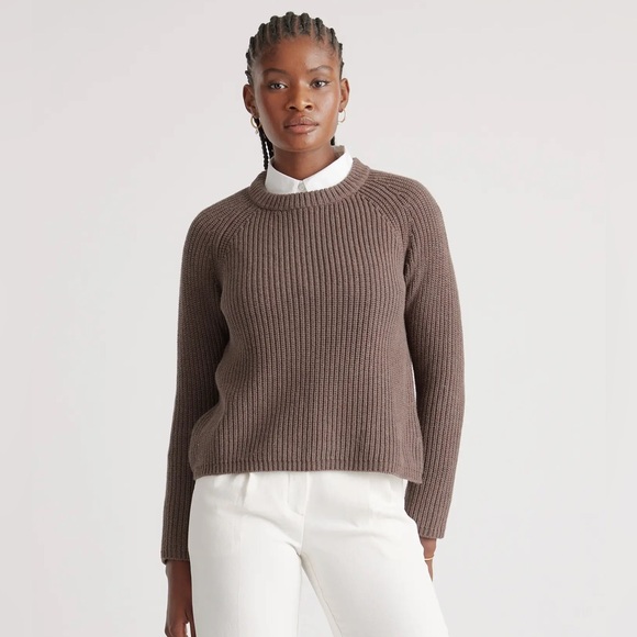 Quince Sweaters - Quince 100% Organic Cotton Fisherman Crew Sweater Heather Brown Size XS